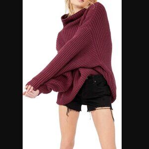 Free People Swim Too Deep oversized mockneck sweater - burgundy, XS